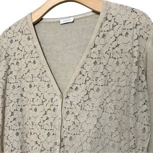 Rossopuro Women’s Size 42 M Tan Beige Button Front Lace Trim Sweater Cardigan